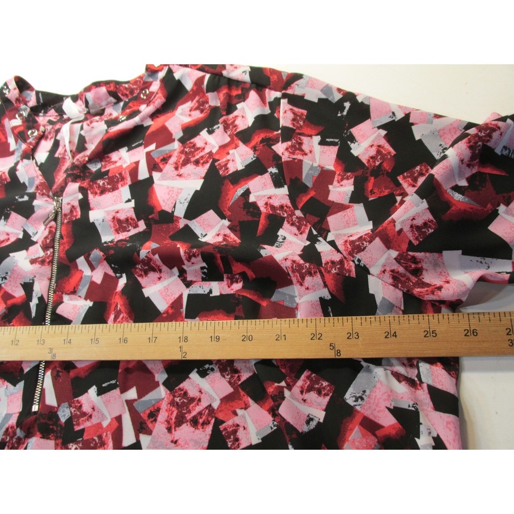 NY Collection Tunic Blouse Womens 3X Plus Pink Black Geometric Zip V-Neck Top - Picture 6 of 11